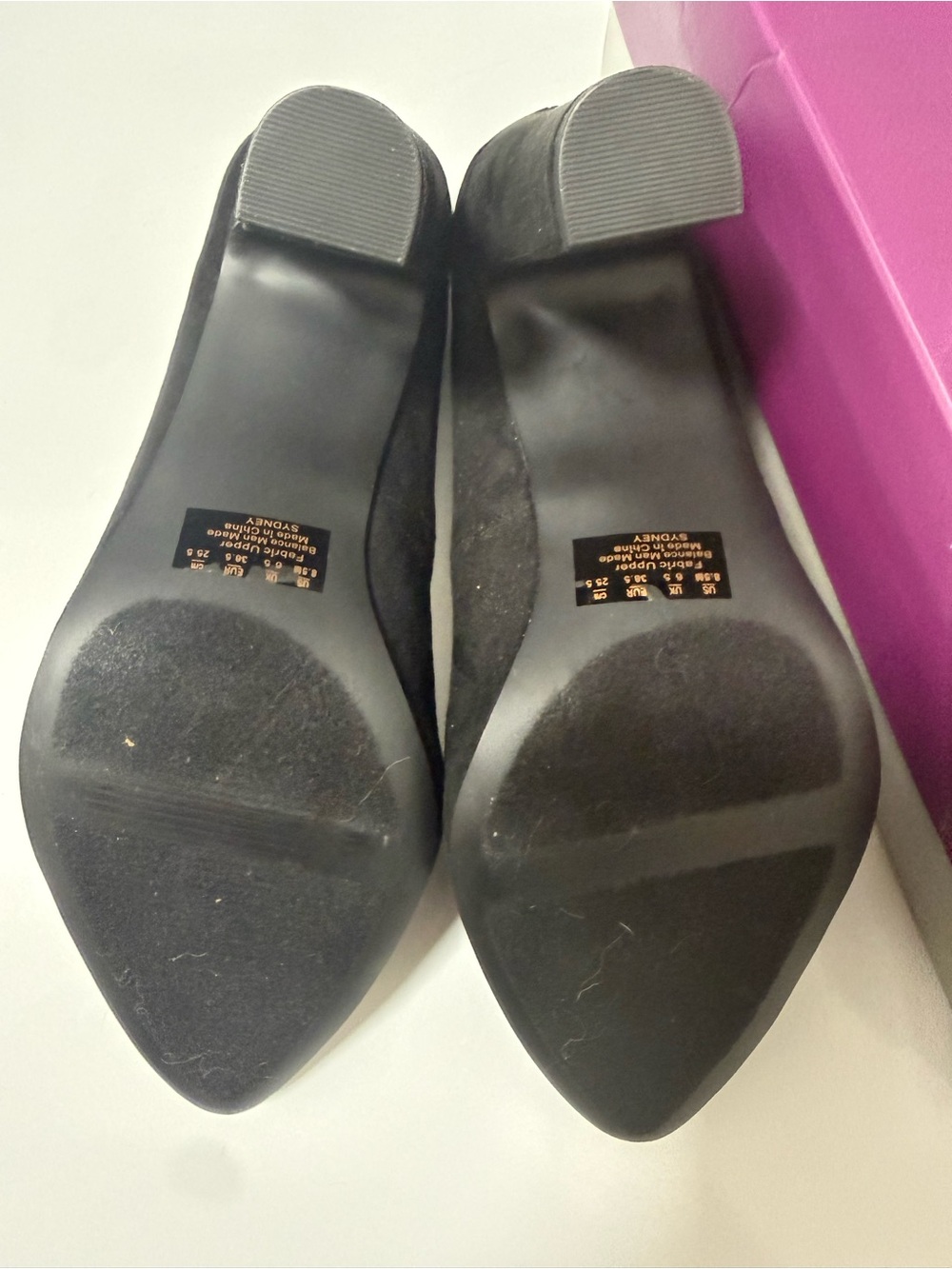 Fergie Sydney Black Suede Block Heel Pumps 8.5 - Picture 4 of 7